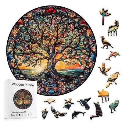 Lebensbaum Holzpuzzle - Unregelmäßige Kleine Tierform Blöcke Holz Hoher Schwierigkeitsgrad Kinder Erwachsene Puzzlespiel Katze Puzzle Hund Einhorn 70~210 Teile