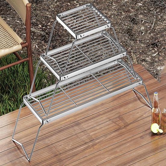 Folding Outdoor Camping Stove Grill Portable Heavy Duty Stainless Steel Backpacking Cooking Barbecue Picnic Collapsible Campfire Grate Grill Rack