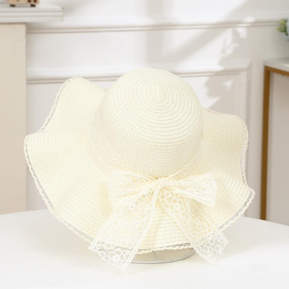 Lace Bow Big Brim Straw Hat Spring and Summer New Sunscreen Beach Sun Hat Fresh and Sweet Bucket Hat
