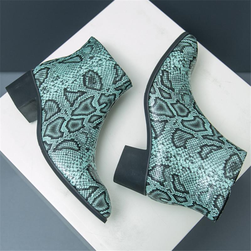 Fashion New Winter Fashion High Tops Punk Snakeskin Pattern Chelsea Ankle Boots Men's Casual Luxury Brand High-top Shoes Zapatos Hombre