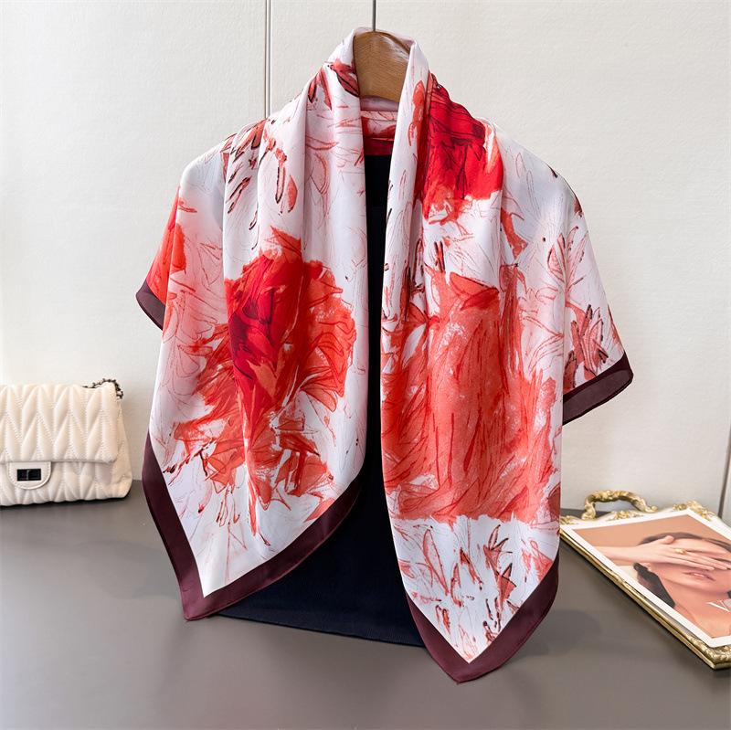 

Temperament Literary Simulation Silk Printing Large Square Scarf Silk Scarf Shawl Headscarf Beach Scarf Neck Protection Scarf Women 90*90cm