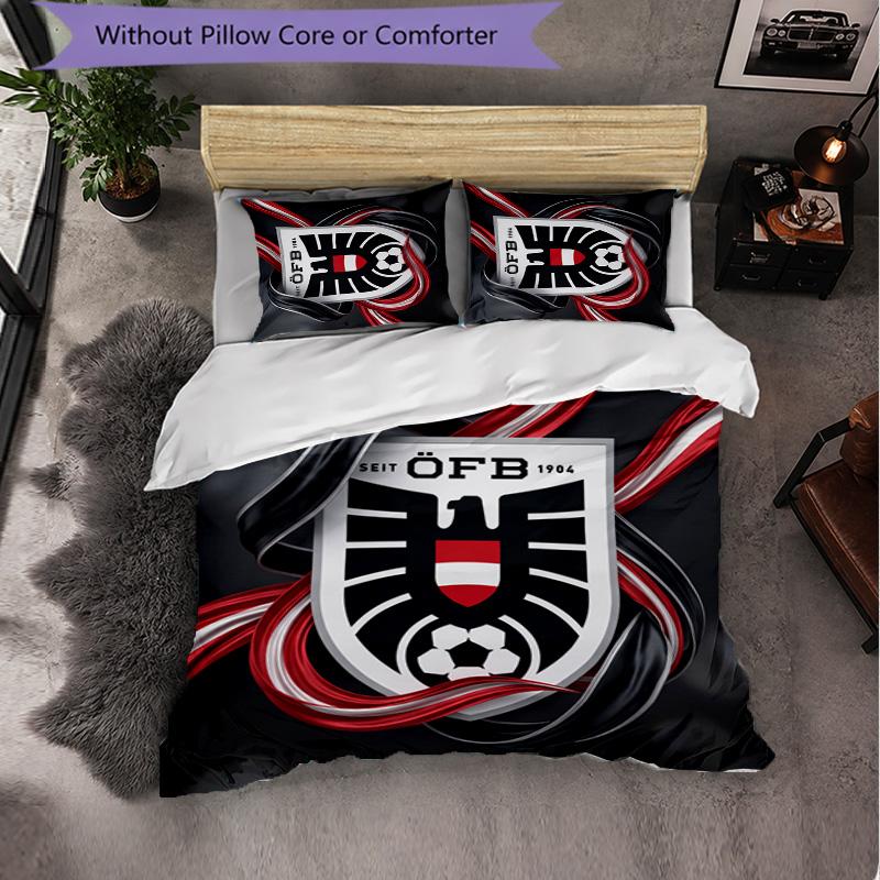 Austria Football Pattern 3 Pieces Bedding Set Soft Microfiber Duvet Cover with Pillow Cases for Bedroom