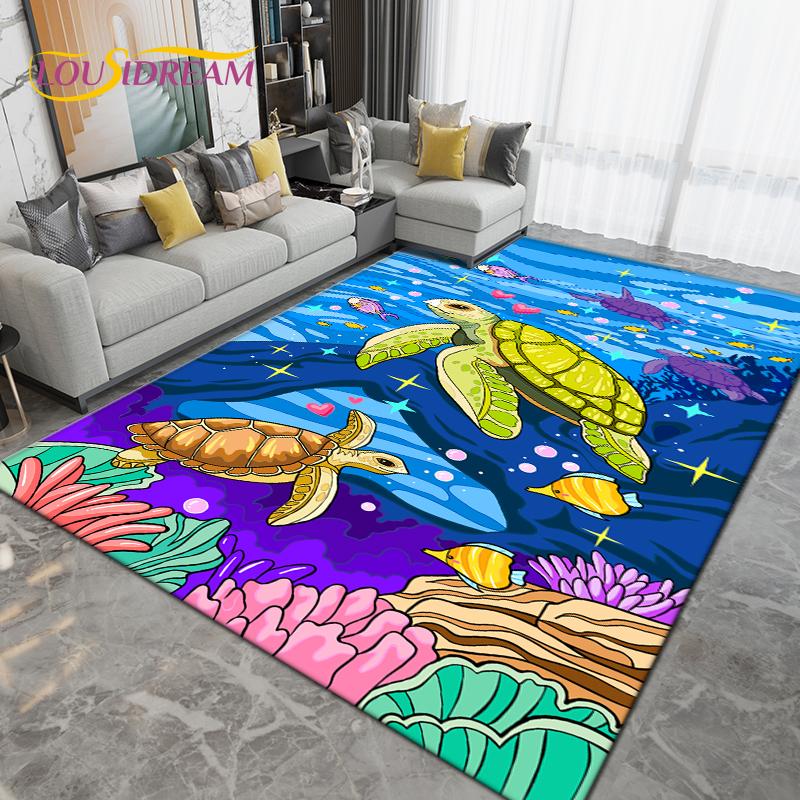 Ocean Underwater World Fish Dolphin Octopus Area Rug,Carpet Rug for Living Room Bedroom Sofa,Kitchen Bathroom Non-slip Floor Mat