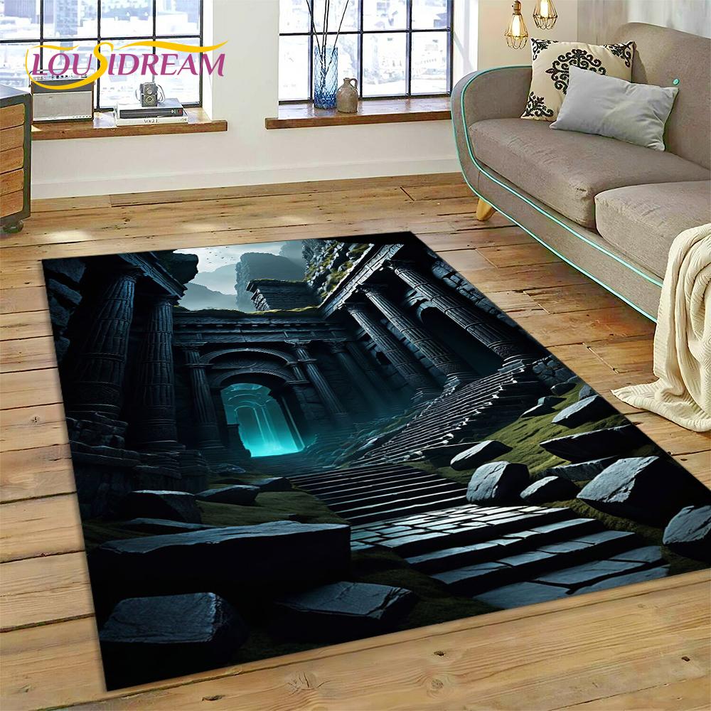 3D Illusion God's Temple Door Gate Carpet Rug for Living Room Bedroom Home Sofa Decoration,Kids Play Area Rug Non-slip Floor Mat