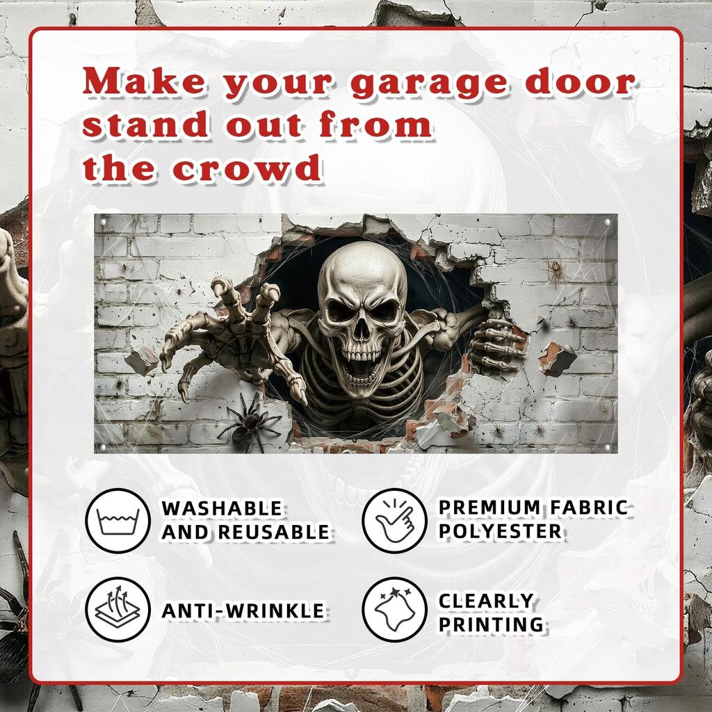 6x13Ft Halloween Garage Door Cover Garage Banner Skull Decor