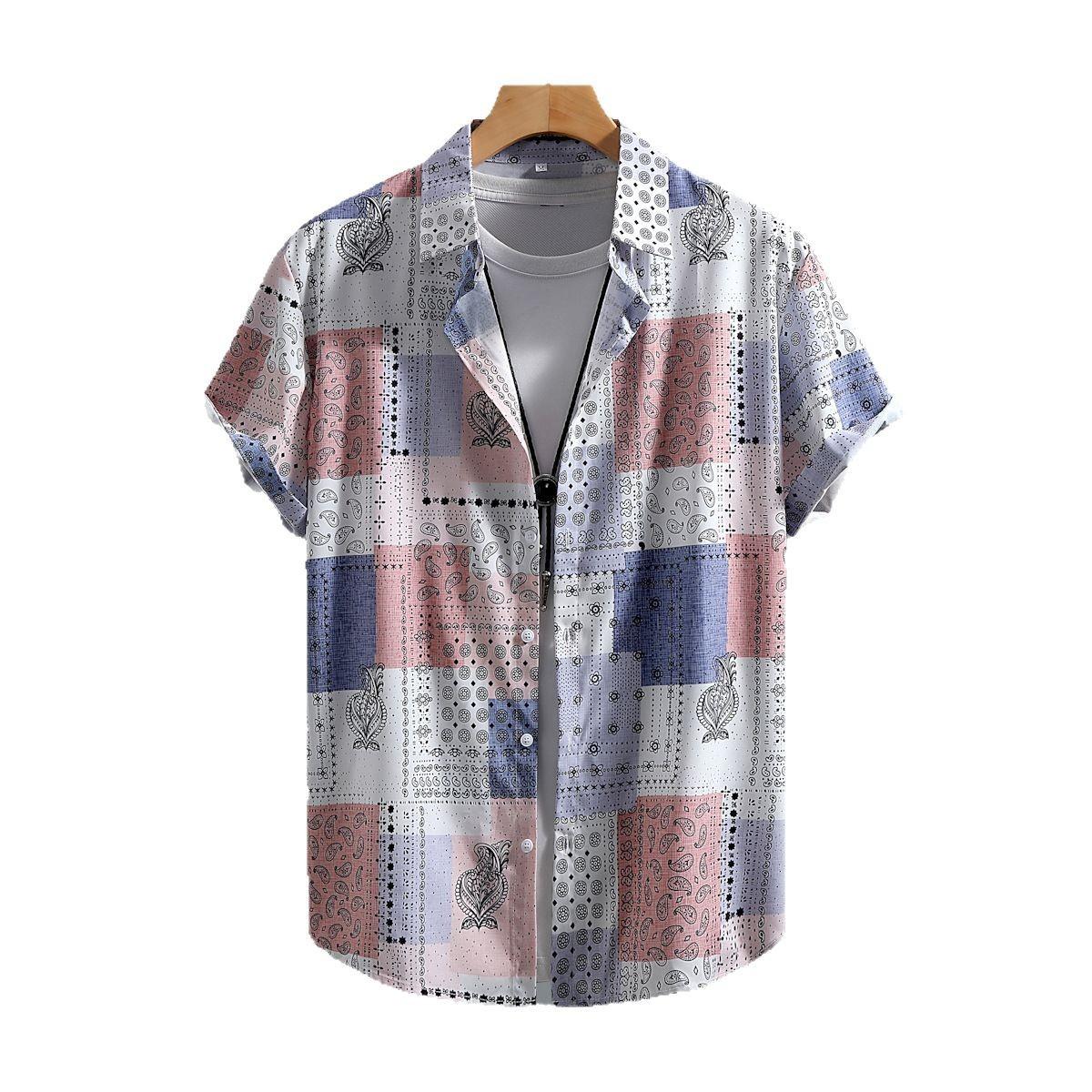 

Мужская рубашка с коротким рукавом, мужская рубашка с принтом орехов кешью в стиле ретро, мужская рубашка, лето 2025 г., новое поступление XXL