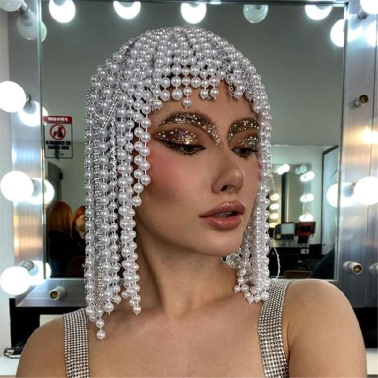 Pearls Tassels Headpiece Head Chain Hat Stylish Hair Embellishment for Gathering