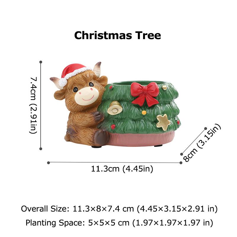 

Creative Highland Cow Resin Succulent Planter - Christmas Tree/Stocking/Gift Box/Apple House Shape - Cute Animal Flower Pot for