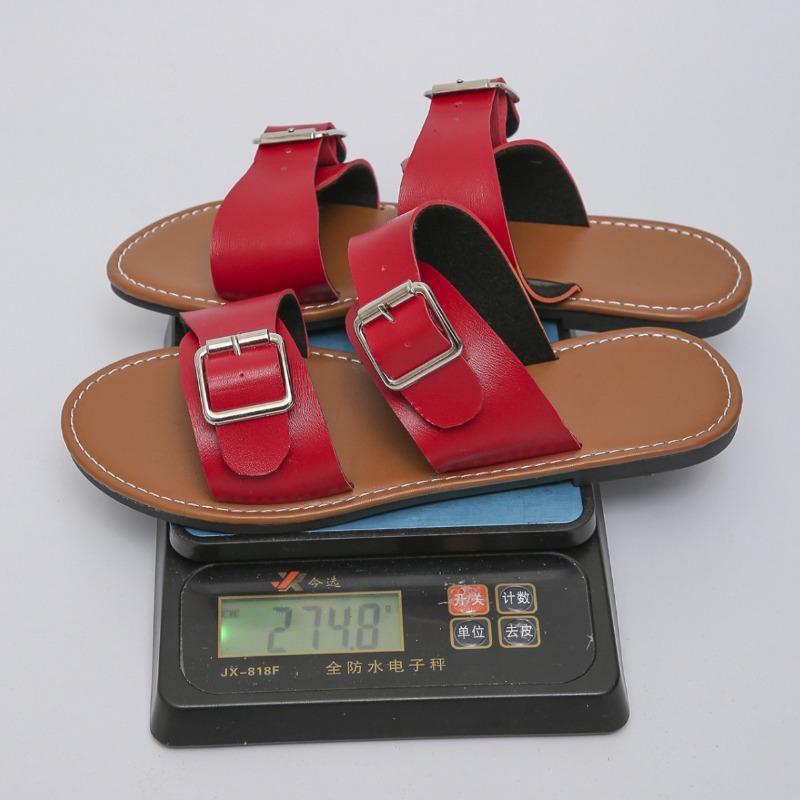 New large-size buckle flat-bottomed one-word slippers women's open-toed retro wind beach slippers