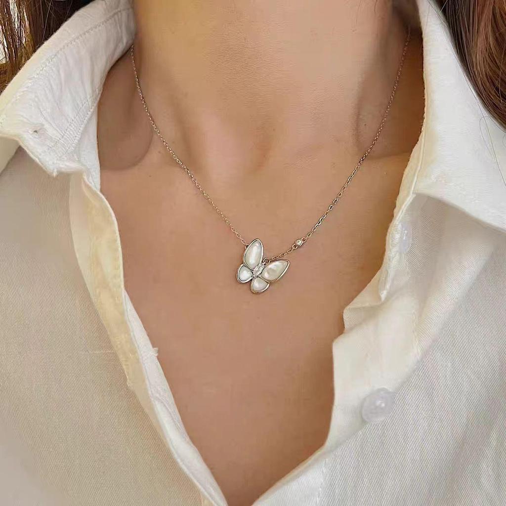 High-End Butterfly White Mother-of-Pearl Diamond Clavicle Necklace