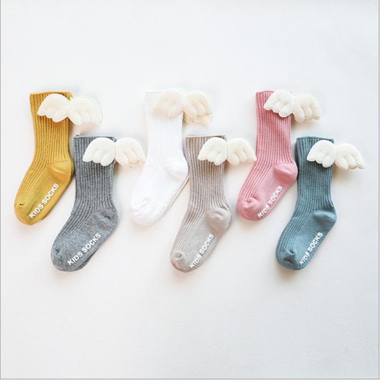 Baby Girls Knee High Socks Angel Wing Summer Autumn Cotton Socks Solid Candy Color Kids Toddler Short Socks for Children
