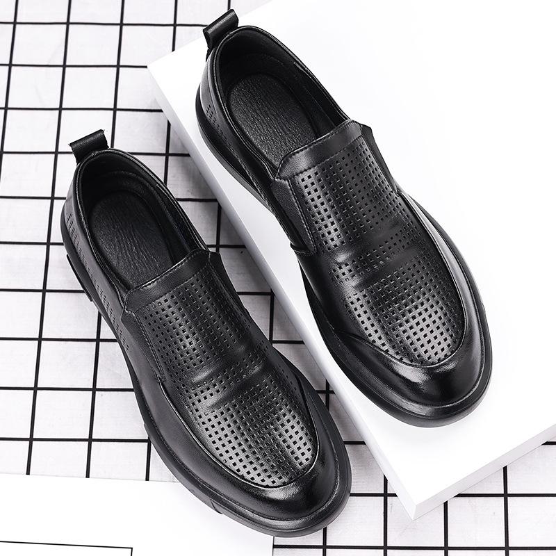 Men's shoes 2025 summer breathable soft sole one pedal dad shoes British business casual leather shoes men
