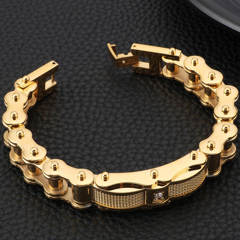 Biker Jewelry Worn Look Bicycle Chain Men's Bracelets Vintage Black Stainless Steel Motorcycle Bicycle Wear CZ Bracelet For Men