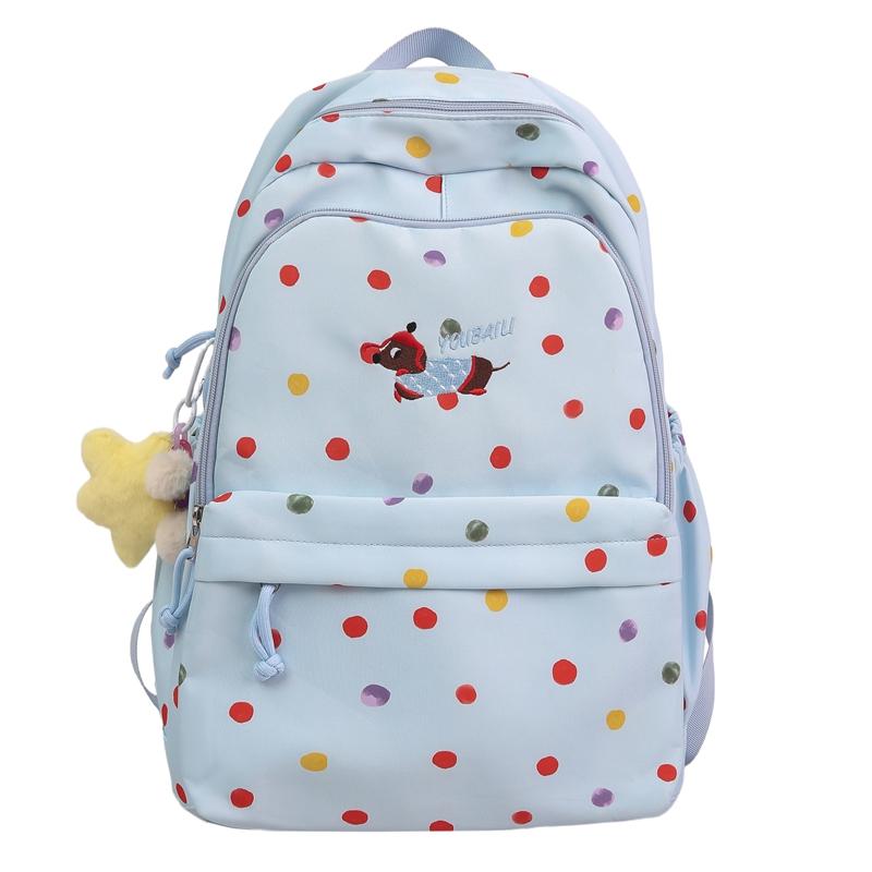 Puppy Dot Print Backpack Junior High School Student Lightweight Schoolbag Girls Large Capacity Backpack