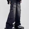 Neue High-Street-Jeans mit vielen Taschen, schwarz, Workwear, für Paare, lockere gerade Hosen, Herren- und Damenhosen