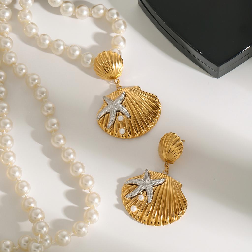 Ocean Starfish Shell Pendant Earrings for Women Stainless Steel Waterproof Summer Jewelry Gift Accessories