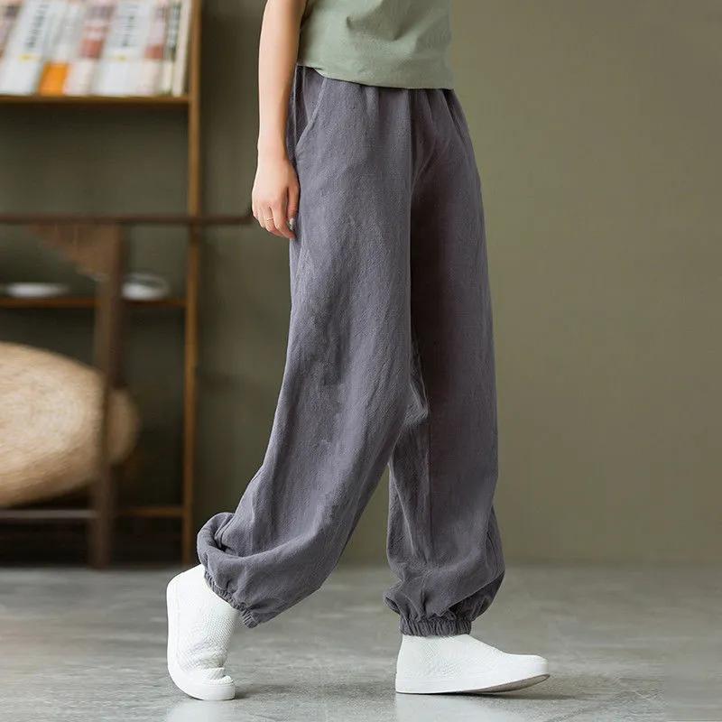 Women's Spring and Summer Artistic Loose Casual Pants, Solid Color Comfortable Mosquito Proof Lantern Pants