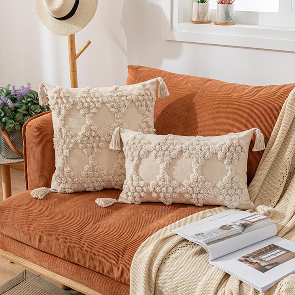 Pillow Cover Quilted Macrame Tassels