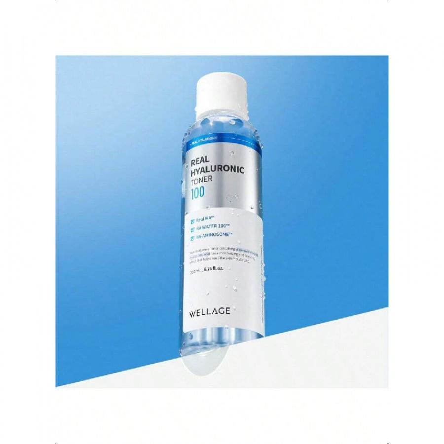 WELLAGE Real Hyaluronic Toner 100 Pour le Visage 200ml Toner de Beauté Coréen, 93% d'Eau d'Acide Hyaluronique, Hydratant pour Peau Sèche - Absorption Profonde et Rapide,