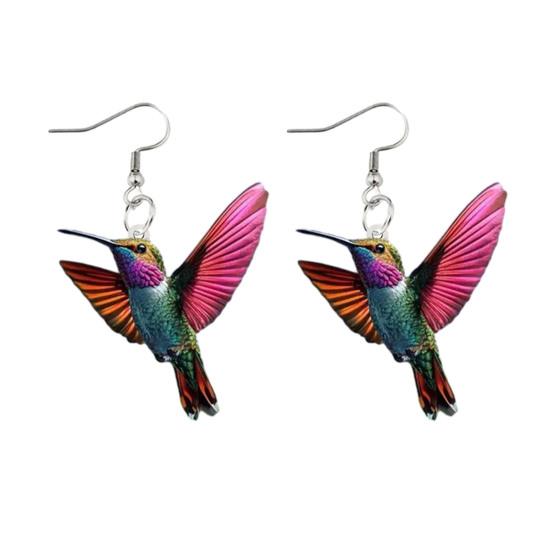 1 Pair Acrylic Colorful Bird Dangle Earrings 2D Hummingbird Hook Earrings Hypoallergenic Women Bird Drop Earrings Fashion Jewelry