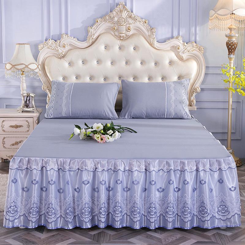 Bedding Bed Skirt Princess Korean Style Princess Purple Lace Bed Skirt 1 Pair Pillowcase Three-piece Bed Cover Twin Bedspreads