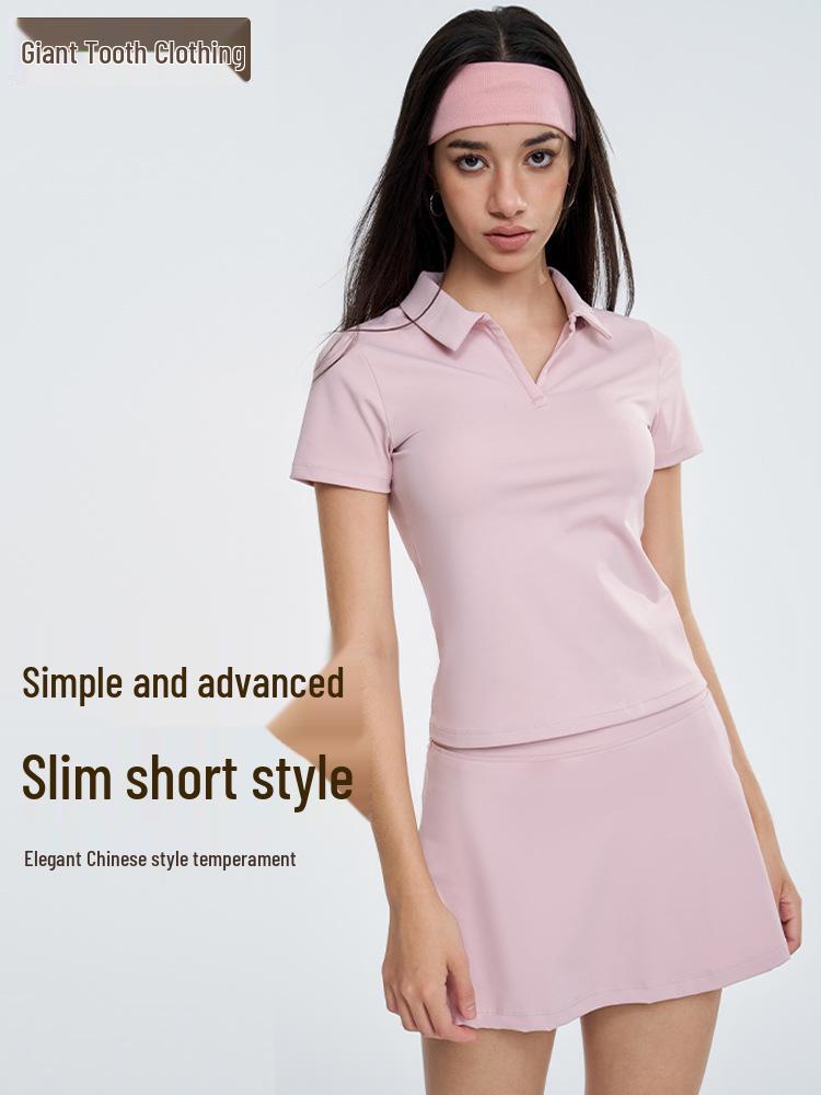 Women's Breathable Sports Polo Shirt and Shorts Set - Quick-Dry, Lightweight, Short Sleeve, for Tennis, Fitness, Yoga, or Outdoor Activities