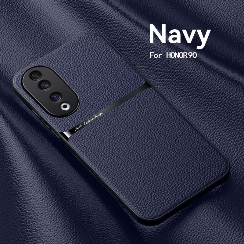 For Honor 90 5G Case Car Magnetic Holder Silicone Cover for Honor90 Honar Honer 90 5G 2023 REA-NX9 Leather Texture Phone Cases
