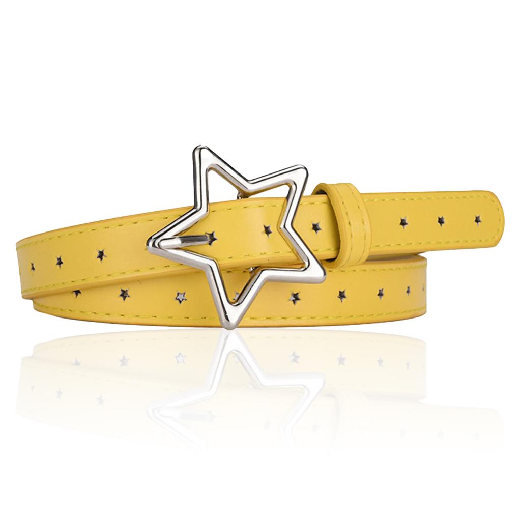 Hollow Star Buckle PU Leather Belt for Children, Thin Star Cutout Hole Waist Strap Decorative Belt for Jeans Dresses