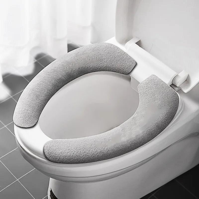 2Pc/set Universal Toilet Seat Cover Soft WC Paste Toilet Sticky Seat Pad Washable Bathroom Warmer Seat Lid Cover Pad Cushion