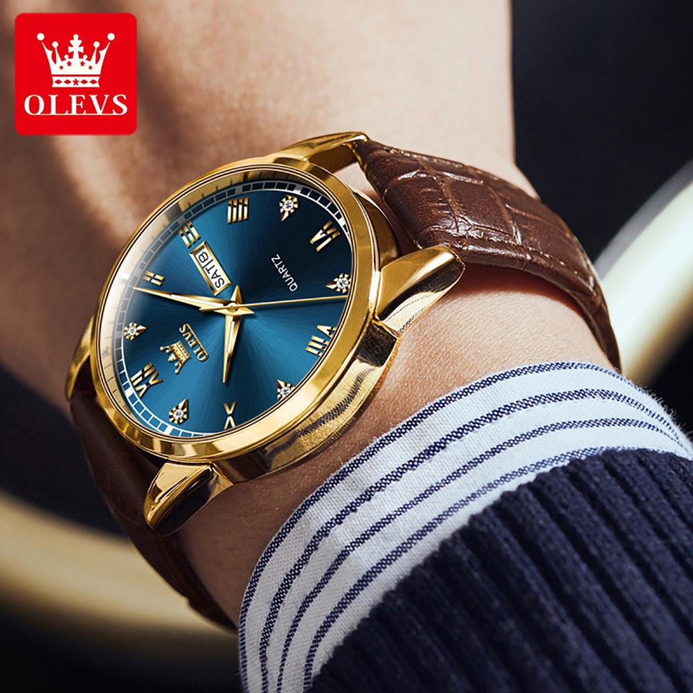 OLEVS 6896 Original Quartz Watch for Man Fashion Simple Leather Strap Calendar Waterproof Luminous Business Men's Watch