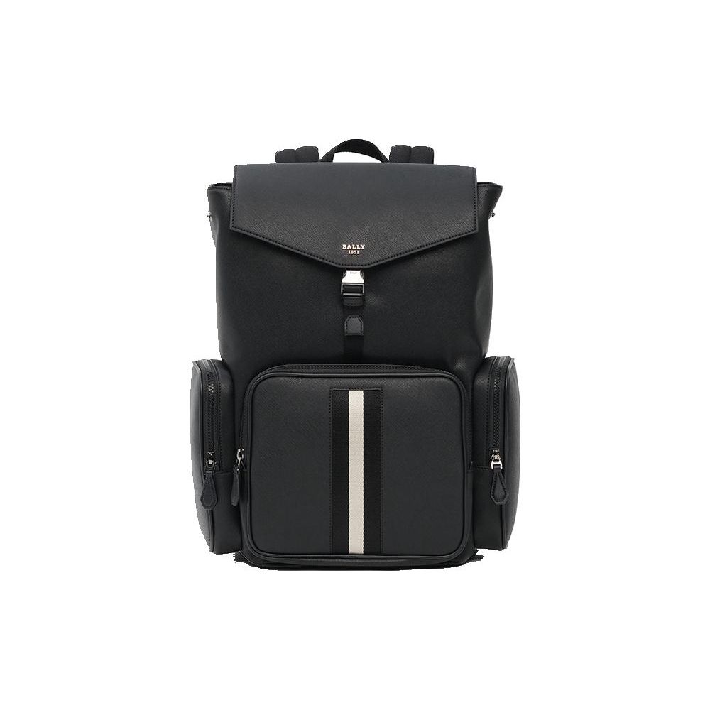 

Bally Letter Logo Large Capacity Striped Lock Buckle Backpack Men Backpack Black 6303962 Basic Set (Bag+Dust Bag)