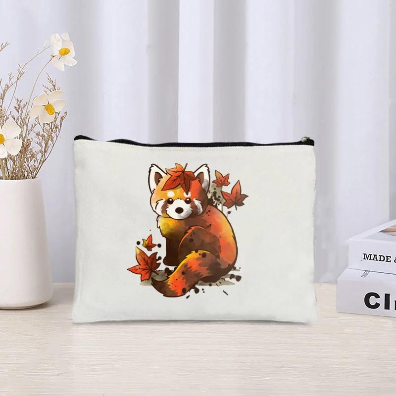 

Fox Print Canvas Bag Organizer Retro Zipper Perfume Lipstick Cosmetic Bag Sundries Stationery Office Supplies Storage Pencil Bag
