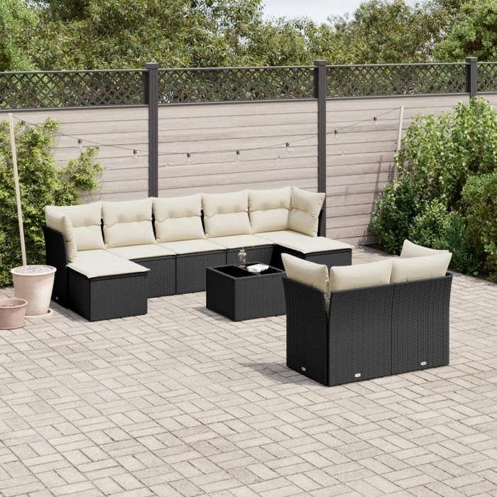 VidaXL Garden Lounge Set with Cushions 10 Pcs, Patio Sofas, Patio Furniture Set, Outdoor Furniture, Black 3218316