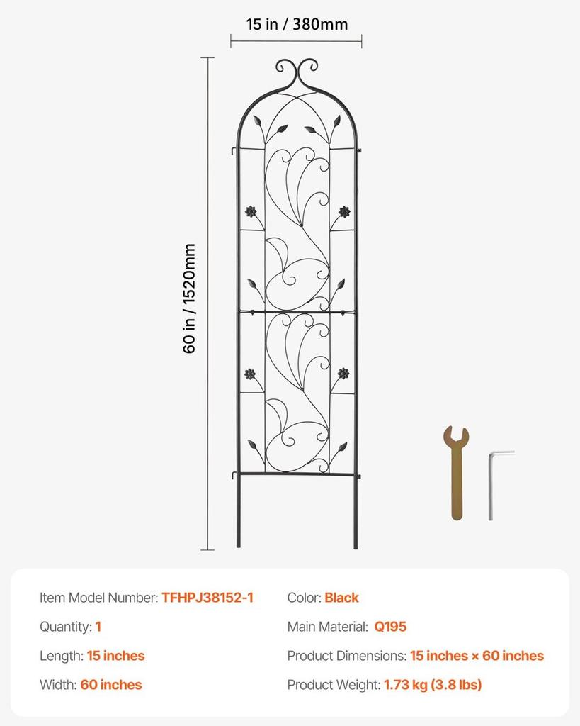 Metal Garden Trellis for Climbing Plant Support 60 X 15 In Rustproof