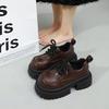 Thick-soled Versatile College Style Lace-up Small Leather Shoes for Women's 2025 Autumn and Winter New Muffin Big Head Retro Jk Loafers