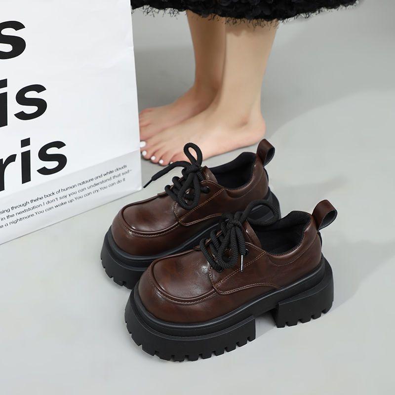 Thick-soled Versatile College Style Lace-up Small Leather Shoes for Women's 2025 Autumn and Winter New Muffin Big Head Retro Jk Loafers