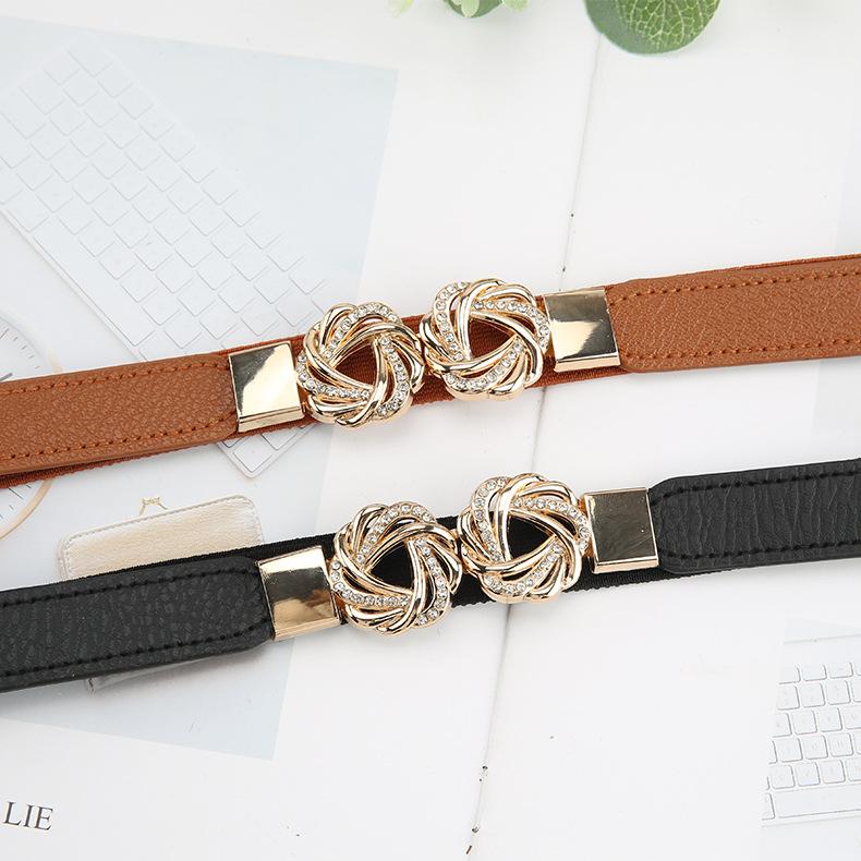 French Single Product Korean Style Temperament Retro Rhinestone Buckle Waist Seal Sweater Jacket Hook Belt Elastic Elastic Belt Women
