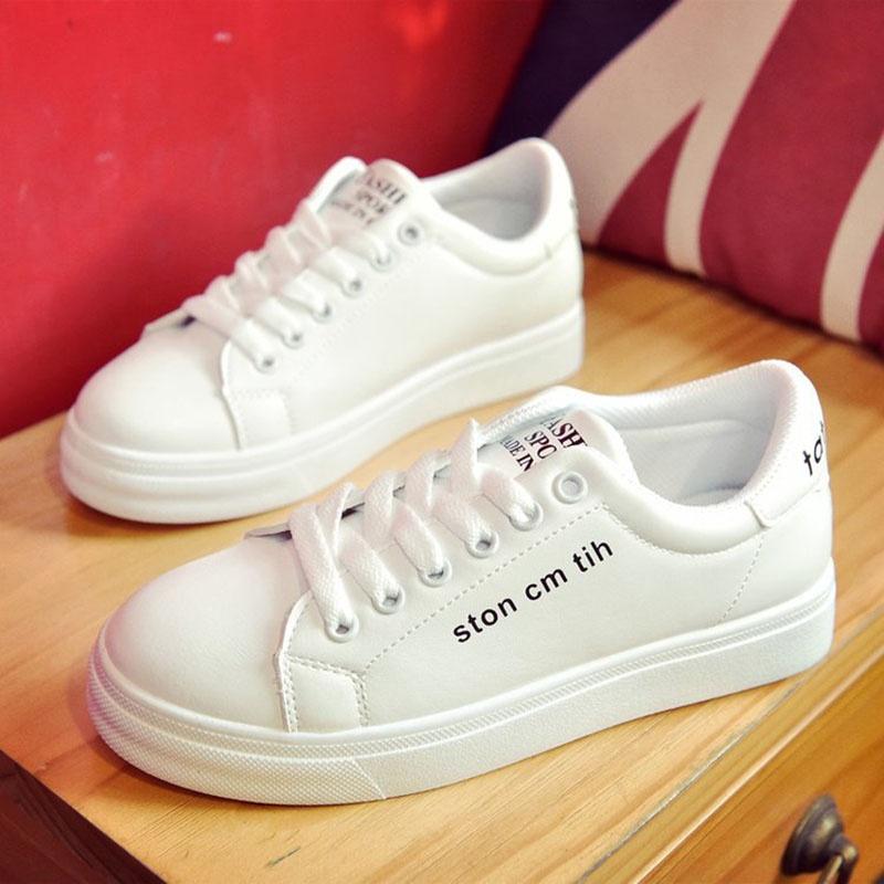 Timeless White Korean Female Flat Leather Sneaker For Sports And Students