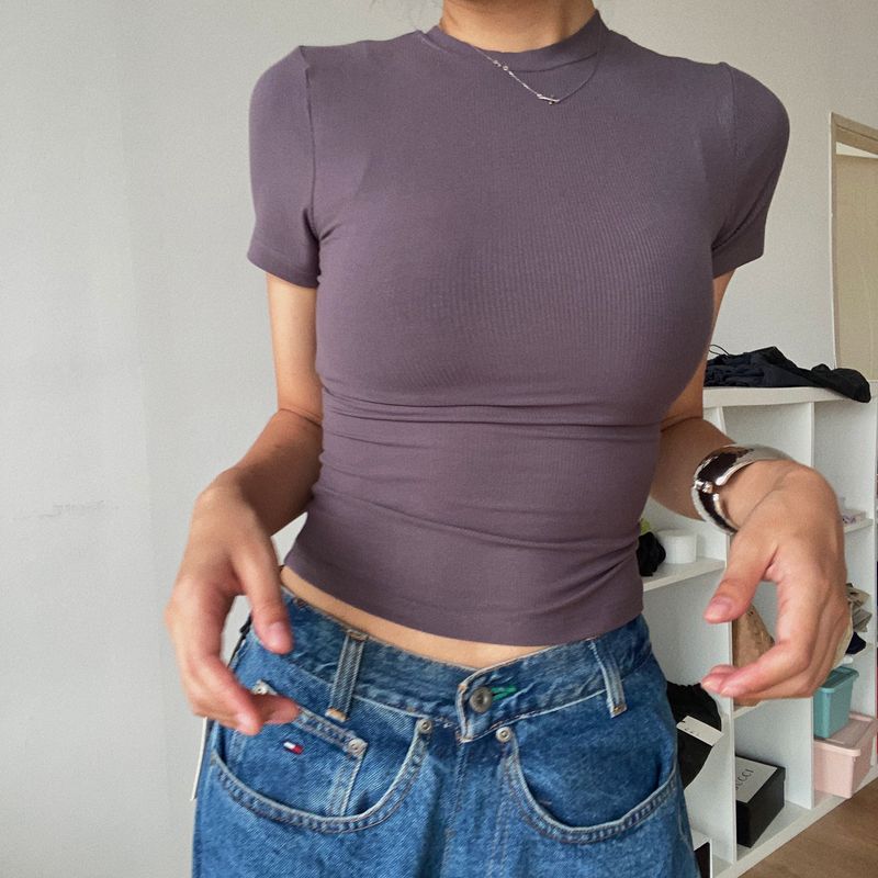 

LLD Fashion Базовая футболка с маленьким круглым вырезом и изысканными короткими рукавами Dark gray L