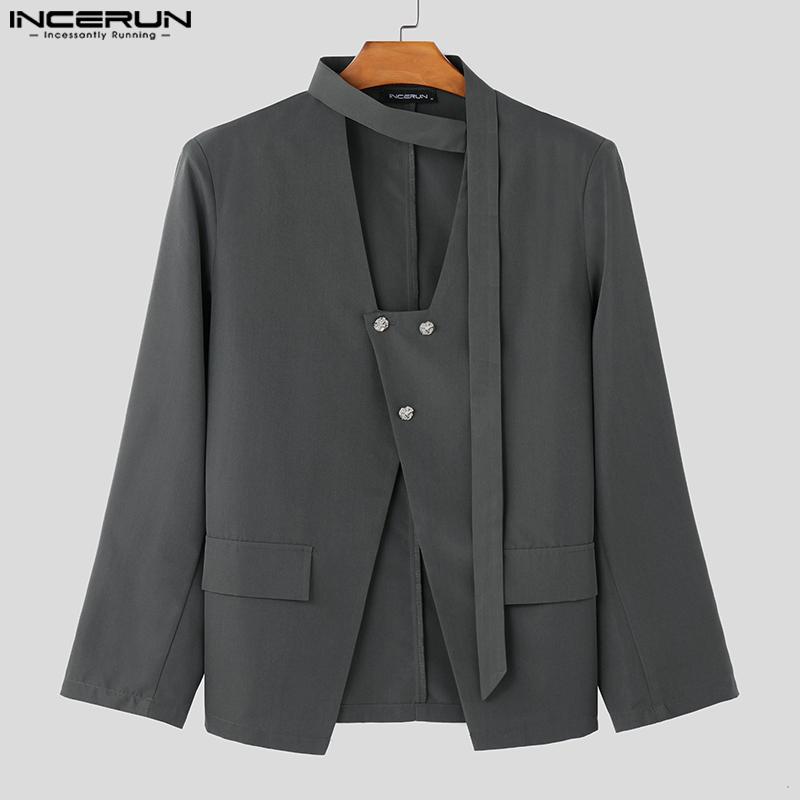 INCERUN Men Long Sleeve Button Splits Hem Belt Loose Thin Coats Tops