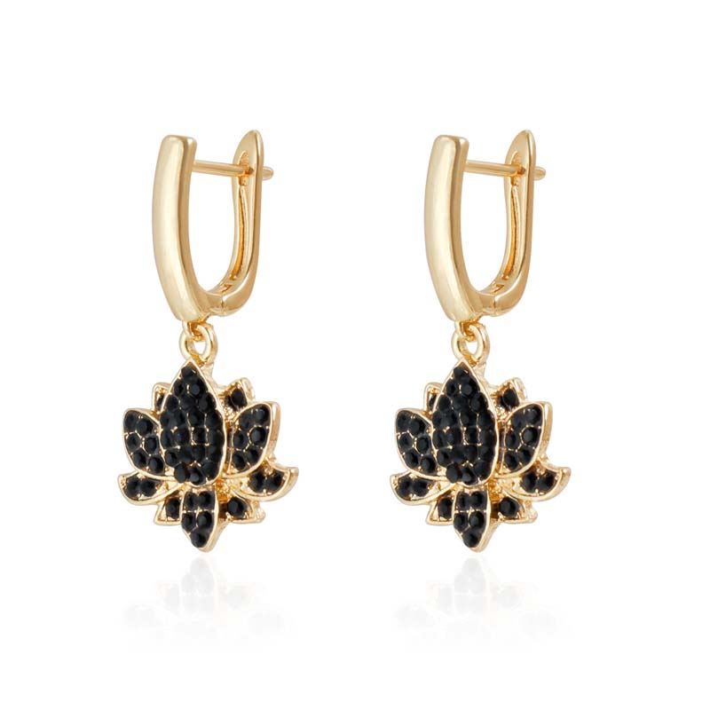 Exquisite Black Crystal Flower Pendant Necklace for Women Vintage Geometric Circular Beaded Choker Necklace Earring Jewelry Gift