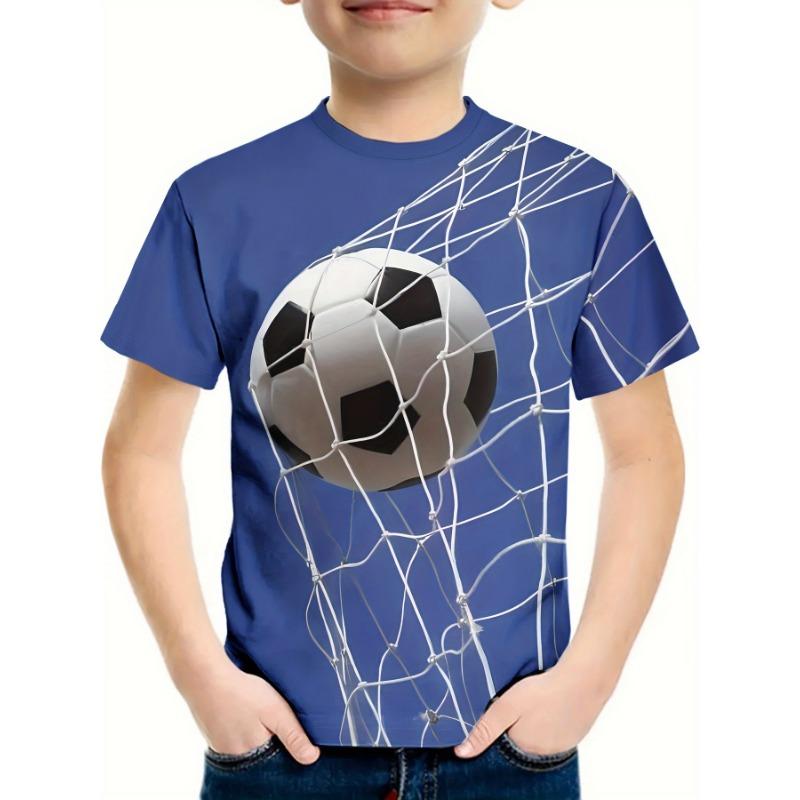 

Детская одежда Футболка для мальчиков с коротким рукавом Яркая футбольная графика Детская летняя одежда Повседневный повседневный свитер с круглым вырезом Топы для девочек 160