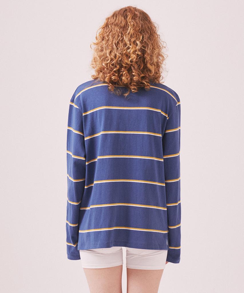 Minasu Mns Striped Cotton Collar T Shirt_Blue