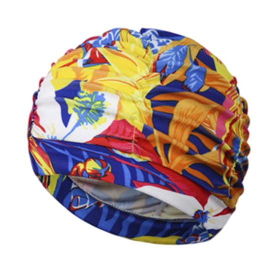 Cloth Swimming Pool Cap for Women, Breathable Colorful Ruffle Swim Cap, Elastic Ear Protection Short Long Hair Bathing Hat
