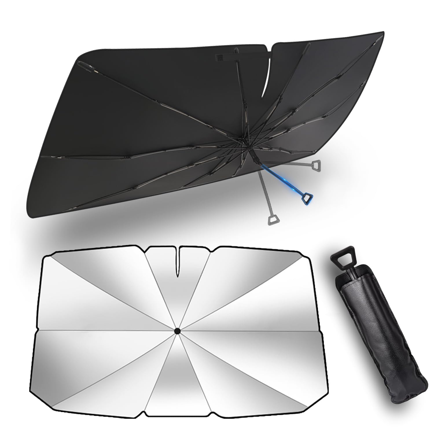 

[2025 Improved Bendable Middle Pole / Reinforced Crib Ribs] Sunshade Car Front [Glass Fiber 135*75CM