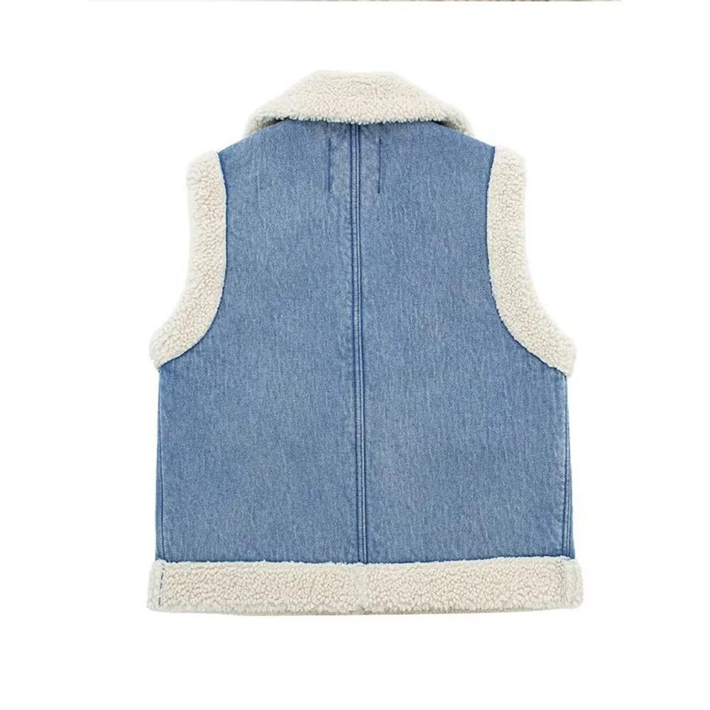 Μόδα Αμάνικο Γιλέκο από Μαλλί Αρνιού Γυναικείο Χοντρό Πατς Γυναικείο Γιλέκο Μπουφάν Φθινόπωρο Χειμώνας Ζεστό Καθημερινό Πέτο Πλούσιο Κυρία Μπλούζες