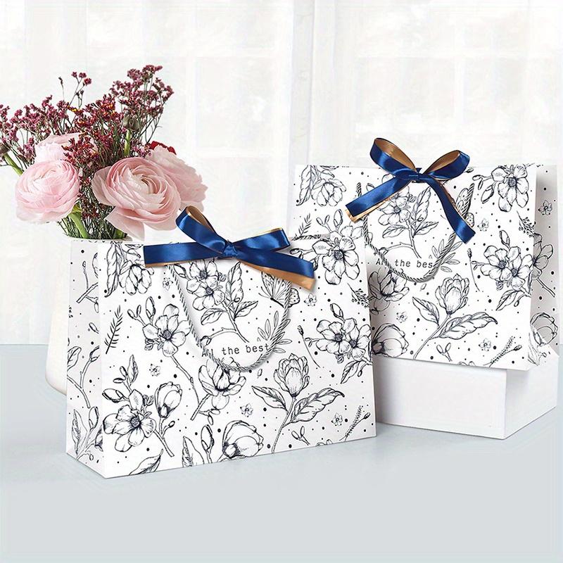 5 Stück Papiergeschenktüten mit Blumendruck, faltbare Geschenk- und Einkaufshandtaschen für Geburtstag, Hochzeit und Weihnachten, für den täglichen Gebrauch und als Feiertagsverpackung