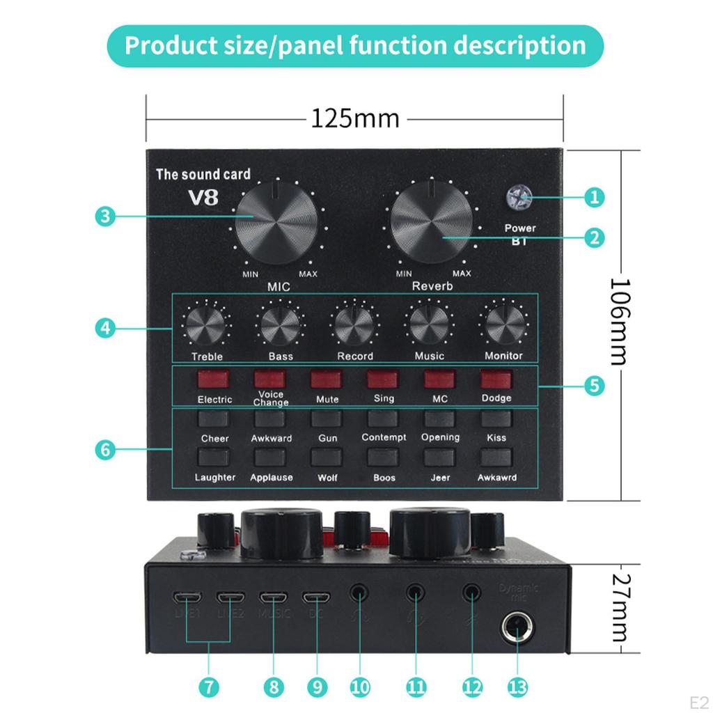 Professional V8 Sound Card Recording Studio Equipment for Chat On