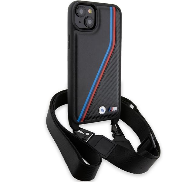 Bmw Bmhcp15S23Psvtk Iphone 15 / 14 / 13 Czarny/Black Hardcase M Edition Carbon Tricolor Lines & Strap
