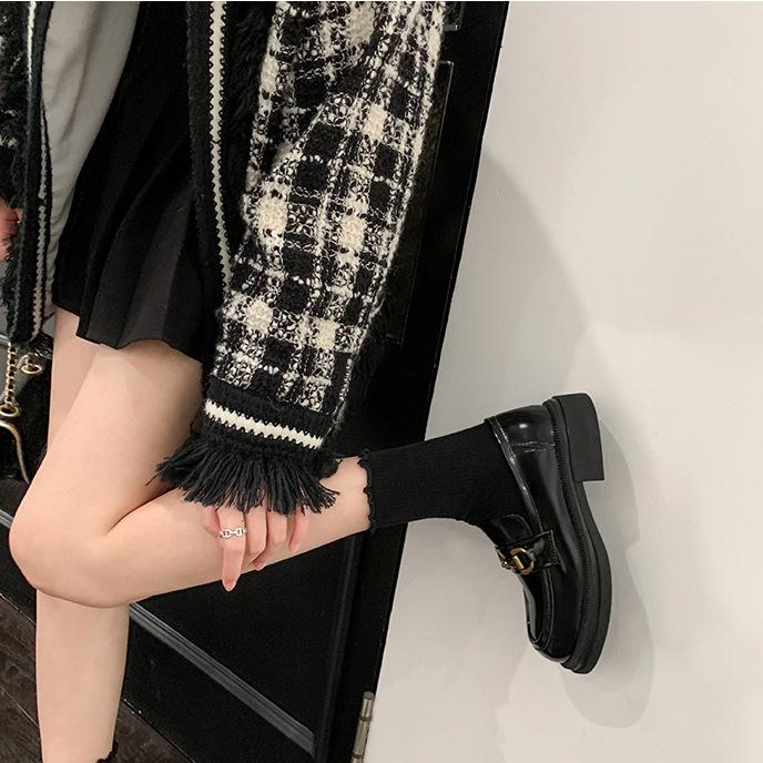 [sheii Su Yinyin] Bree Palace~ Horse Buckle Round Head Thick Heel Platform Small Leather Shoes Women's Autumn and Winter Loafers